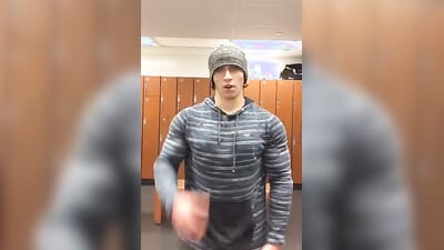 Barely legal hunk shows off in the gym after six pack day