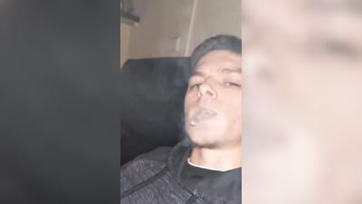 Stroking and smoking while my boy worships my feet