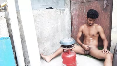 Indian Boy Nude Masterbating Cum While Making His Meal On Terrace