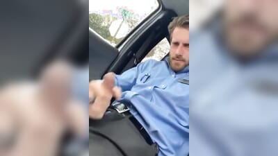 Guy jerks off in the car during his break