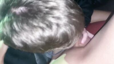 Young college teen getting sucked off in car