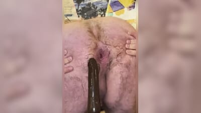 Anal Steve with a new big brown dildo that he loves sucking and fucking and that makes him moan like a slut